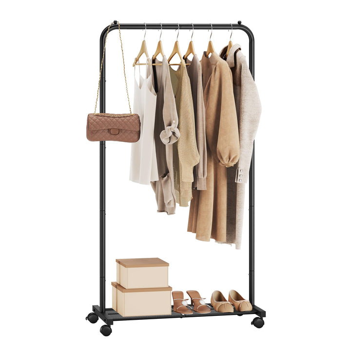 SONGMICS Kleiderständer, Kleiderstange auf Rollen, Garderobenständer 74 cm breit, Rollgarderobe mit
