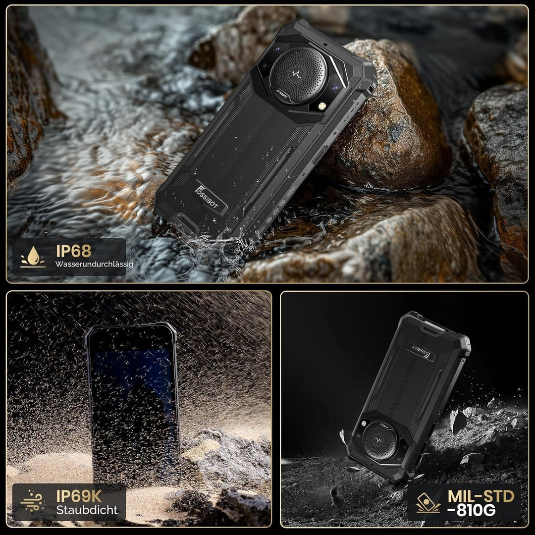 FOSSiBOT F101P 10600mAh Outdoor Smartphone ohne Vertrag,123-dB Lautsprecher Outdoor Handy, 7 GB+64 G