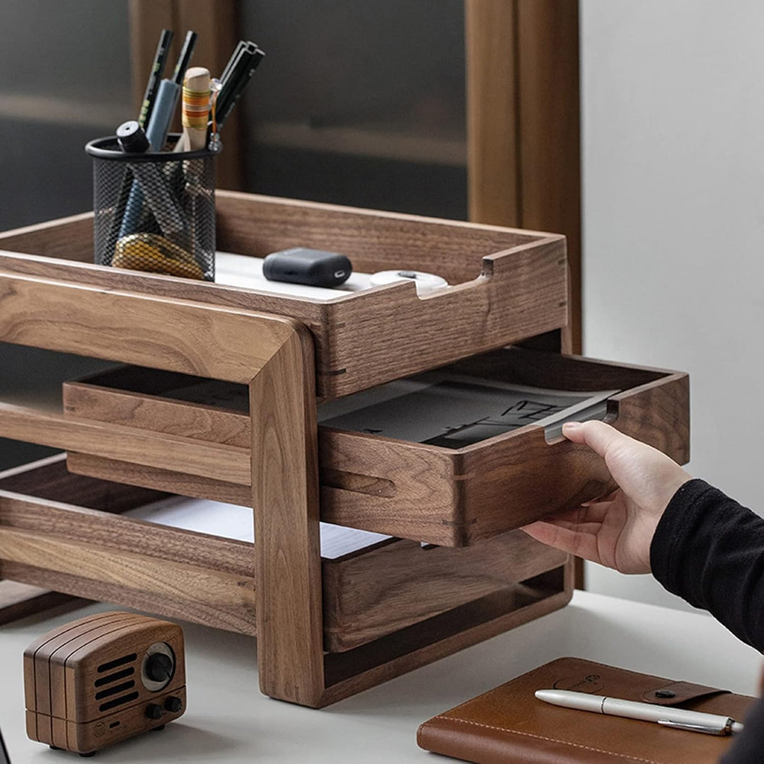 Vorratsbehälter Schwarzes Walnuss-Tisch-Tabletop-Regal Home Office-Desktop A4-Datei Aufbewahrungsbox