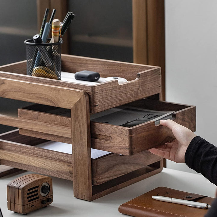 Vorratsbehälter Schwarzes Walnuss-Tisch-Tabletop-Regal Home Office-Desktop A4-Datei Aufbewahrungsbox