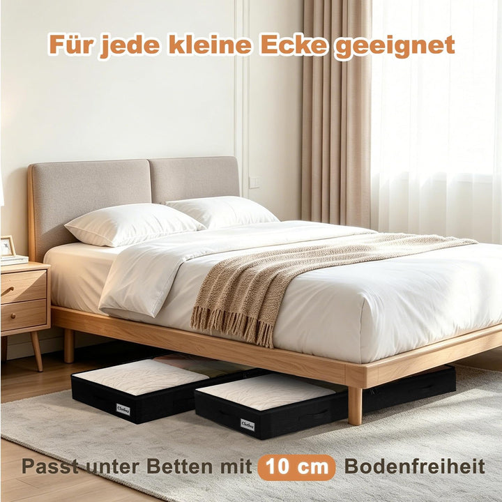 4 Stück Unterbett Aufbewahrungsbox,10cm hoch Unterbettkommode mit klarem Deckel, Faltbare Kleiderauf