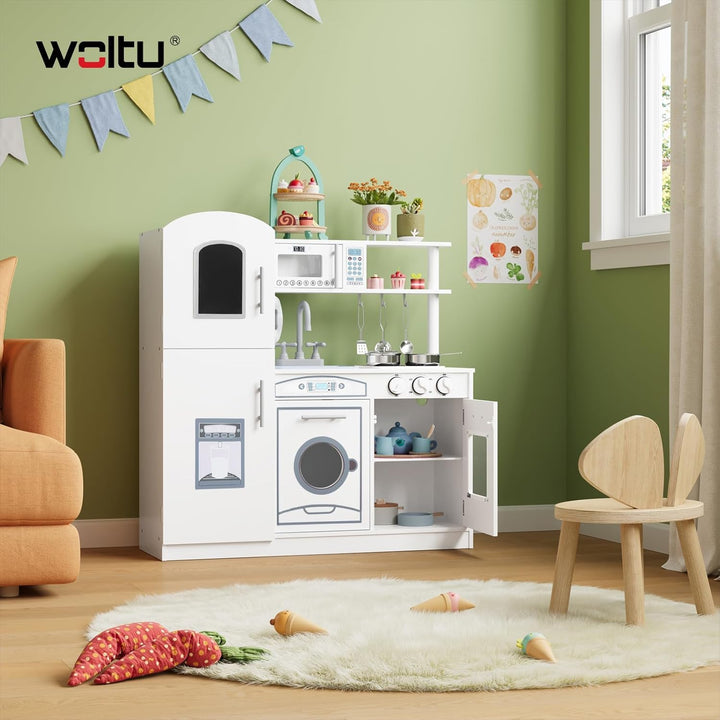 WOLTU Kinderküche Spielküche aus Holz, Kinderrollenspiele für Kinder inkl. 5tlg Küchenset,Zubehör au