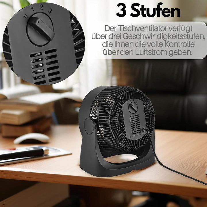 Zilan Sehr Silent Tischventilator | 3 Stufen | Durchmesser 18 cm | Energiesparend | Für Büro, Schlaf