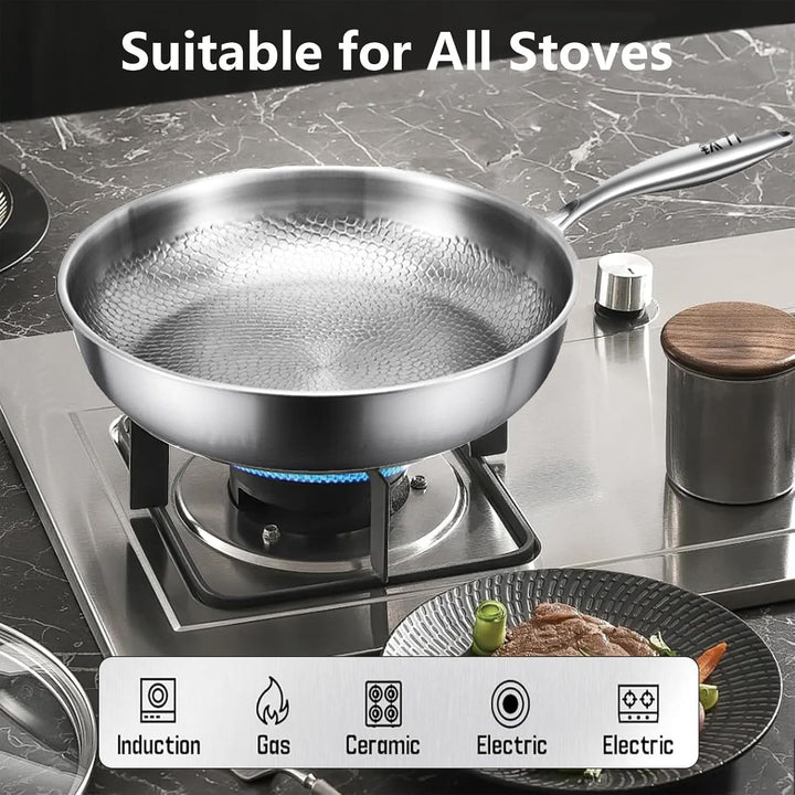 Titan Pfanne Unbeschichtet,Titanium Hammered Pan Pro mit Deckel Spatel 26CM | Pfanne Aus Reinem Tita