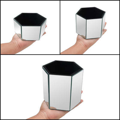 Kurtzy 3-er Set Make Up Pinsel Behälter Sechseckig Verspiegelt – Pinselhalter Silber Klein, Mittel &
