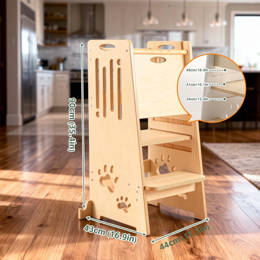 Kleinkind Tritthocker Kinderhocker, Toddler Tower & Lernhocker mit Sicherheitsbarriere, Kippschutz u