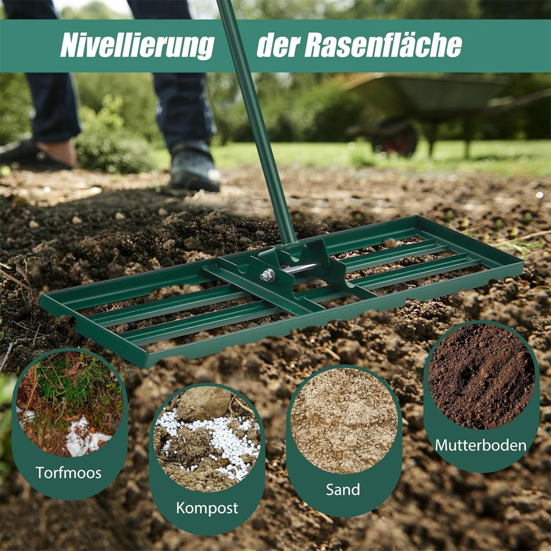 SOARS Rasen Rakel, Rasen Nivellierrechen mit 170 cm ergonomischem Stiel, Rasenrechen aus hochwertige