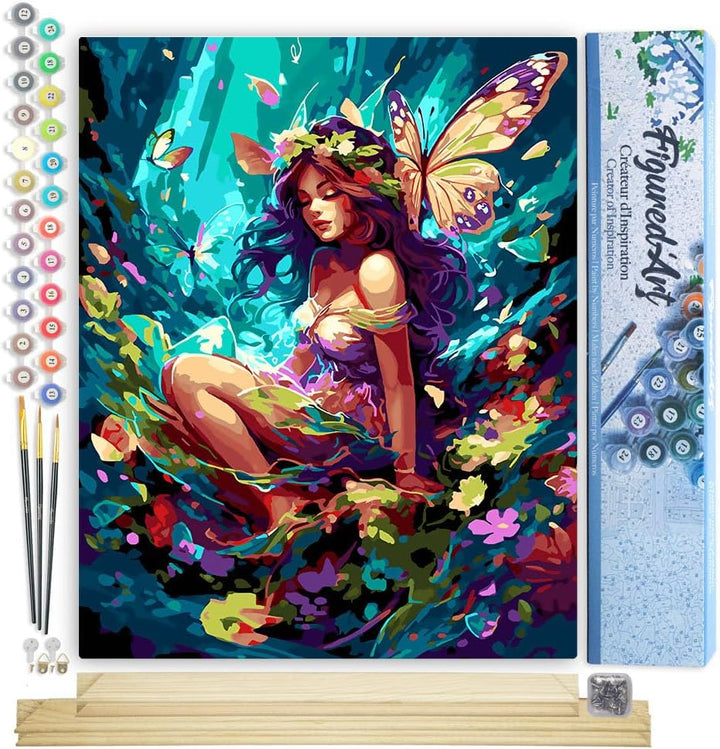 Figured'Art Malen Nach Zahlen Erwachsene Mit Rahmen Fee und Schmetterlinge - Paint by Numbers Bastel
