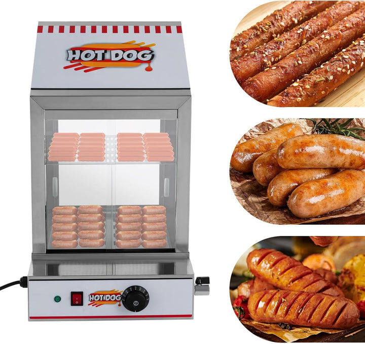 Hot Dog Dampfgarer, 40L 2-stufiger Hot Dog Hütten-Dampfgarer mit Servierzange und Ablassventil, für