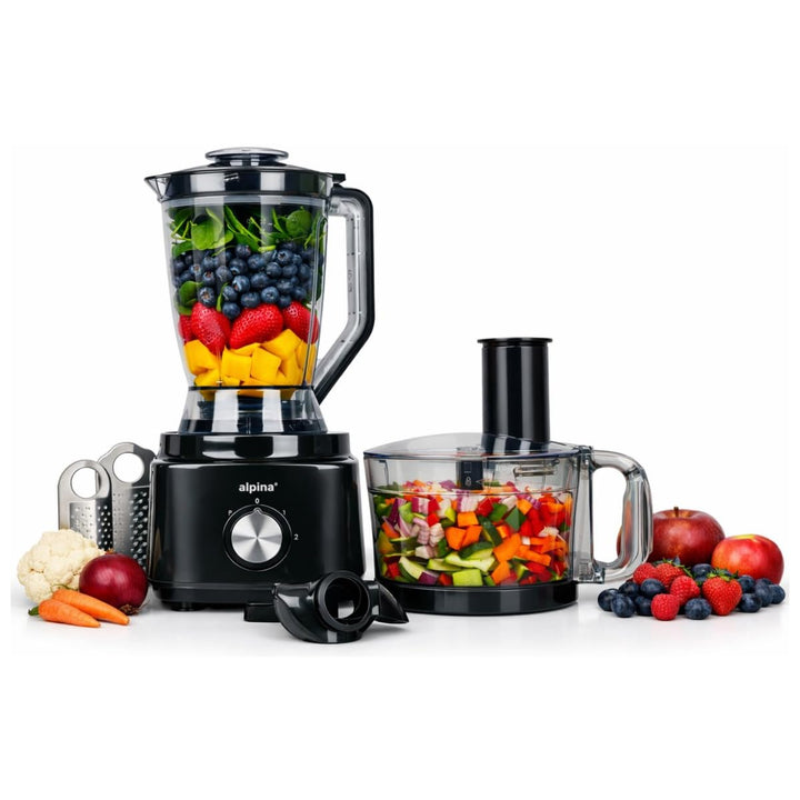 alpina Küchenmaschine FP413GS - Mixer Smoothie Maker 1.8L - Food Processor mit Schneidemesser und Ra