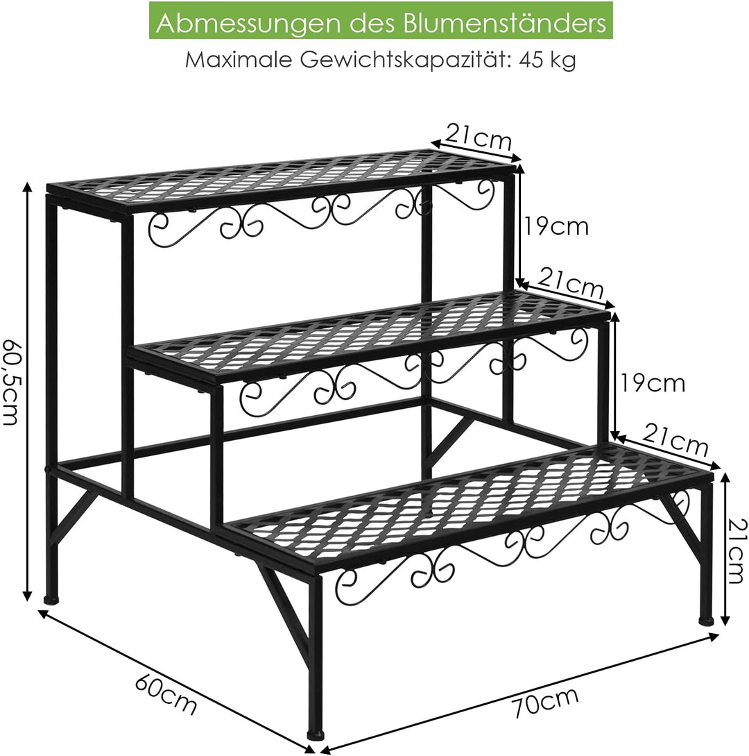 COSTWAY 3-stufige Metall Blumentreppe, Blumenregal Pflanzenständer Pflanzenregal mit rutschfesten Fü