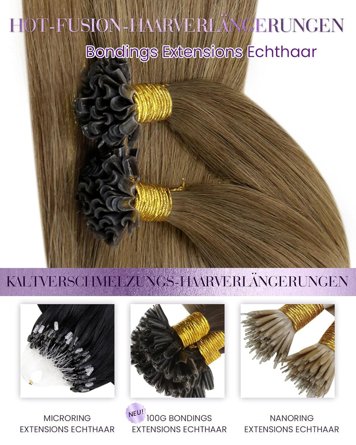 LaaVoo 22 Zoll Balayage Haarverlangerung Keratin U Tips Bonding Echthaar Extensions Remy Mittelbraun