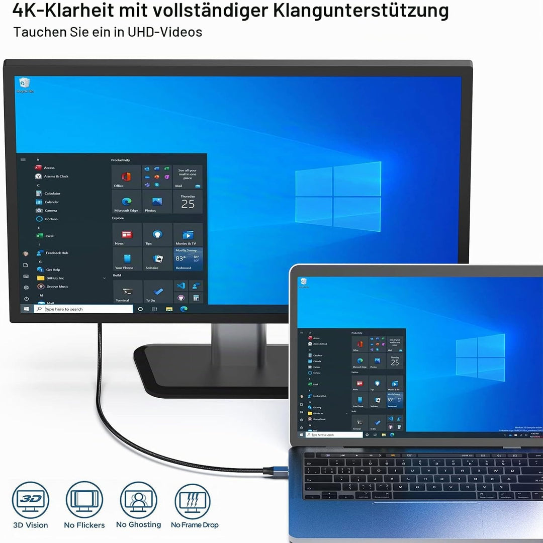 BENFEI USB C auf DisplayPort Kabel 1,8M(4K@144Hz/120Hz/60HZ,2K@240Hz/144Hz),2 Stück USB Typ C(Thunde