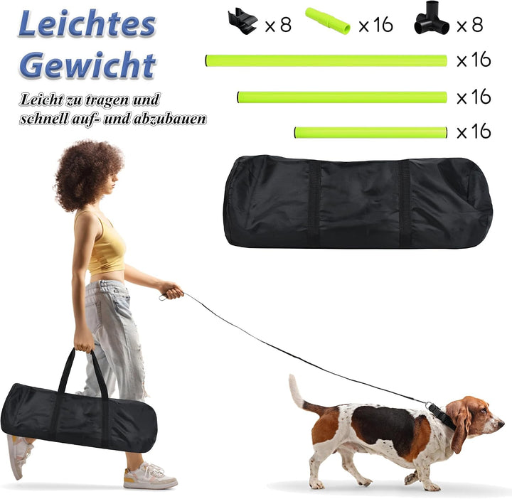 AufuN Hunde Agility Set, 4X Höhenverstellbare Hürden + Slalomstäbe inkl. Tragetasche, Hürdenset Trai