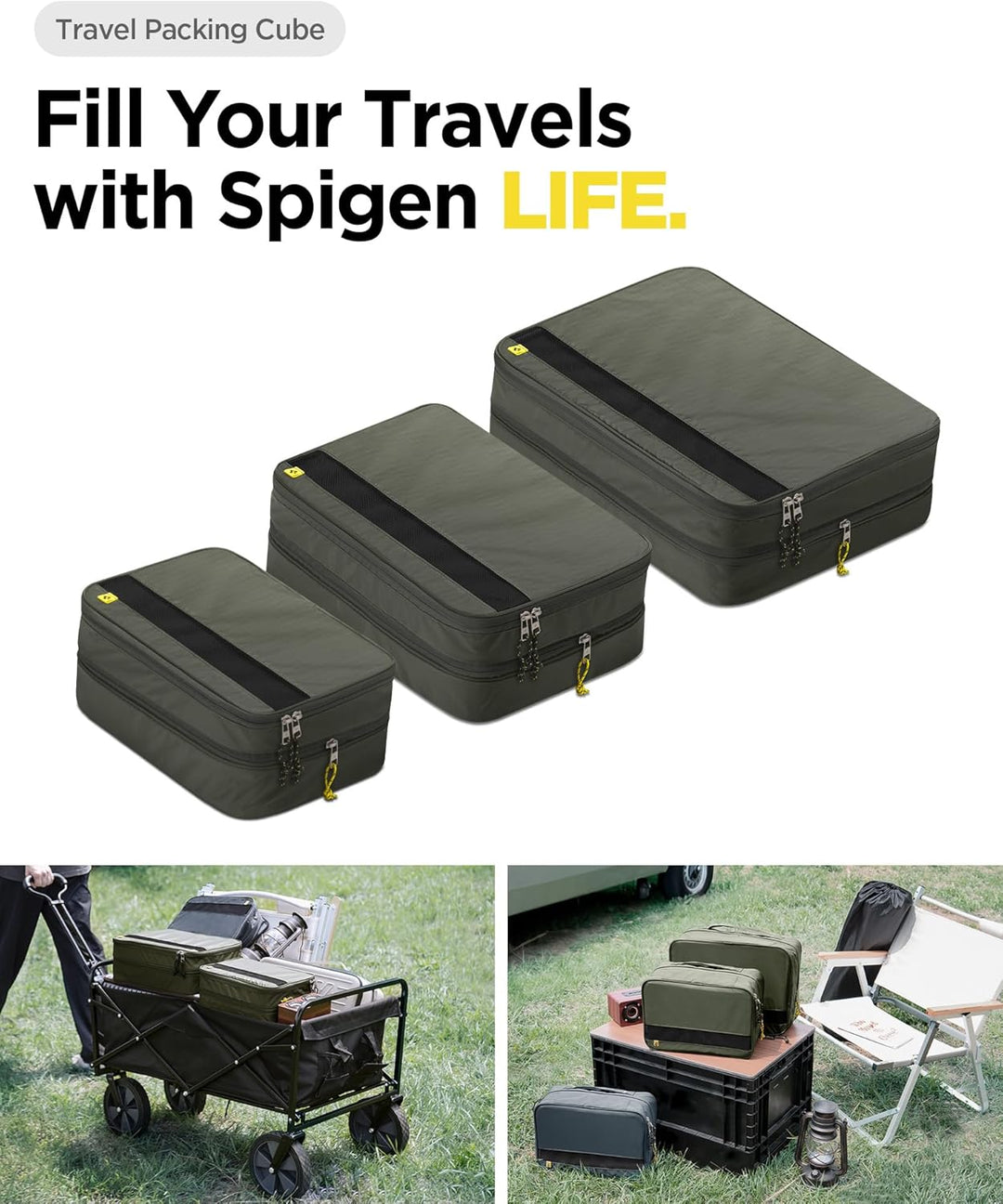 Spigen Life Packing Cube Packwürfel Koffer Organizer Set Packtaschen mit Kompression und Reissversch