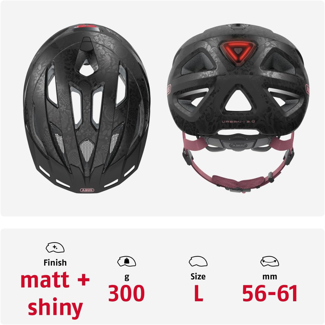 ABUS Stadthelm Urban-I 3.0 - Fahrradhelm mit Rücklicht, Schirm und Magnetverschluss - für Damen und