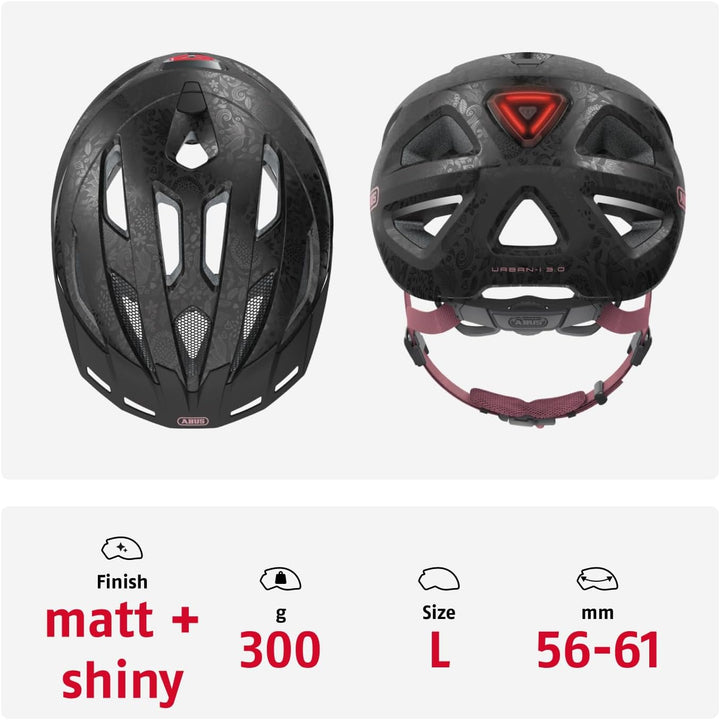 ABUS Stadthelm Urban-I 3.0 - Fahrradhelm mit Rücklicht, Schirm und Magnetverschluss - für Damen und