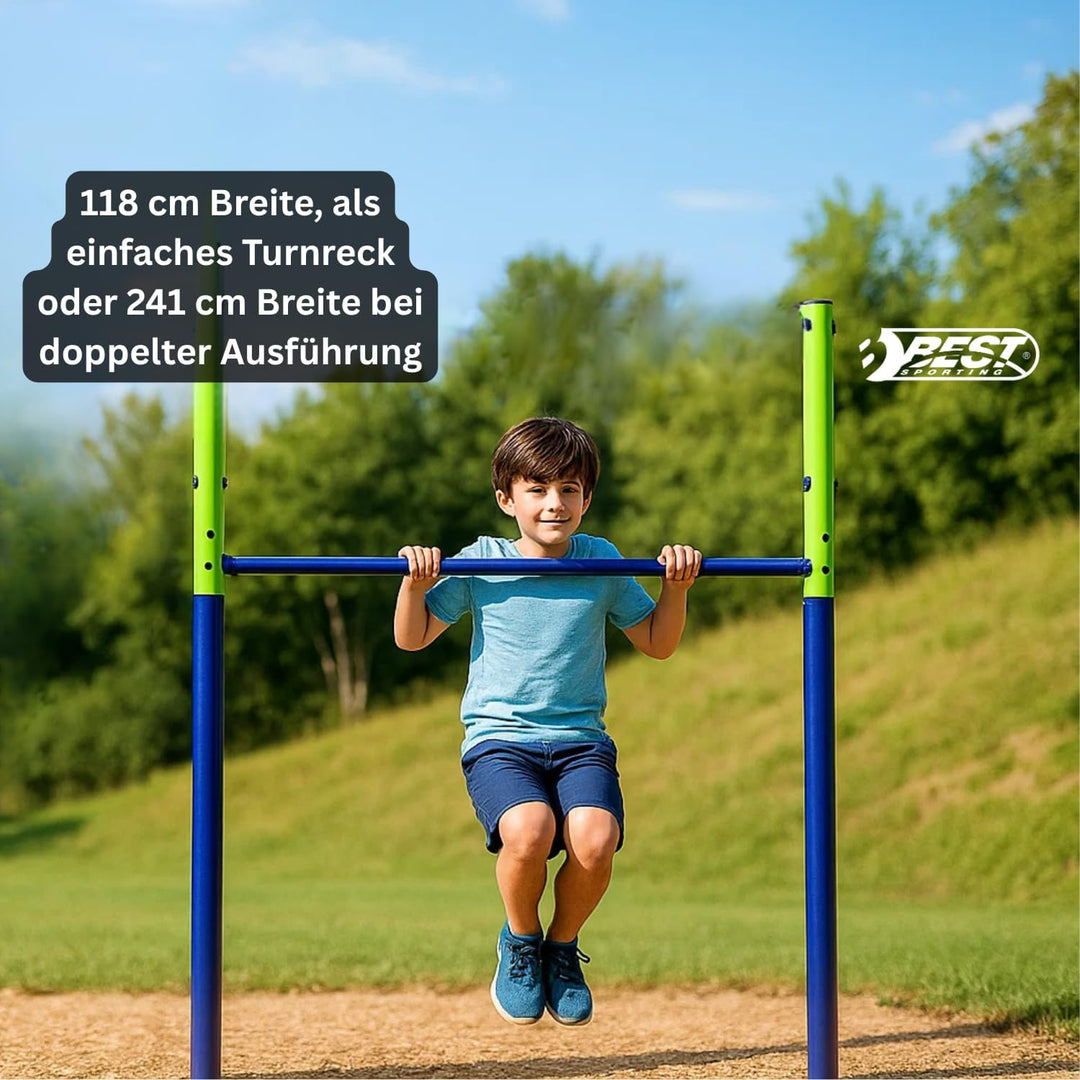 Best Sporting Garten-Turnreck Einzel- oder Doppel-Turn-Reck, Garten-Reck, grün-blau (Einzel - 118 cm