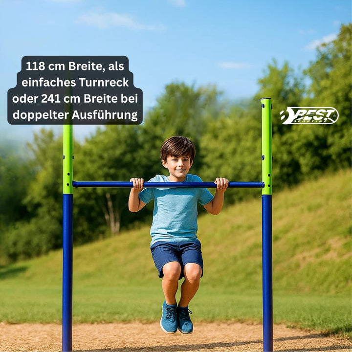 Best Sporting Garten-Turnreck Einzel- oder Doppel-Turn-Reck, Garten-Reck, grün-blau (Einzel - 118 cm