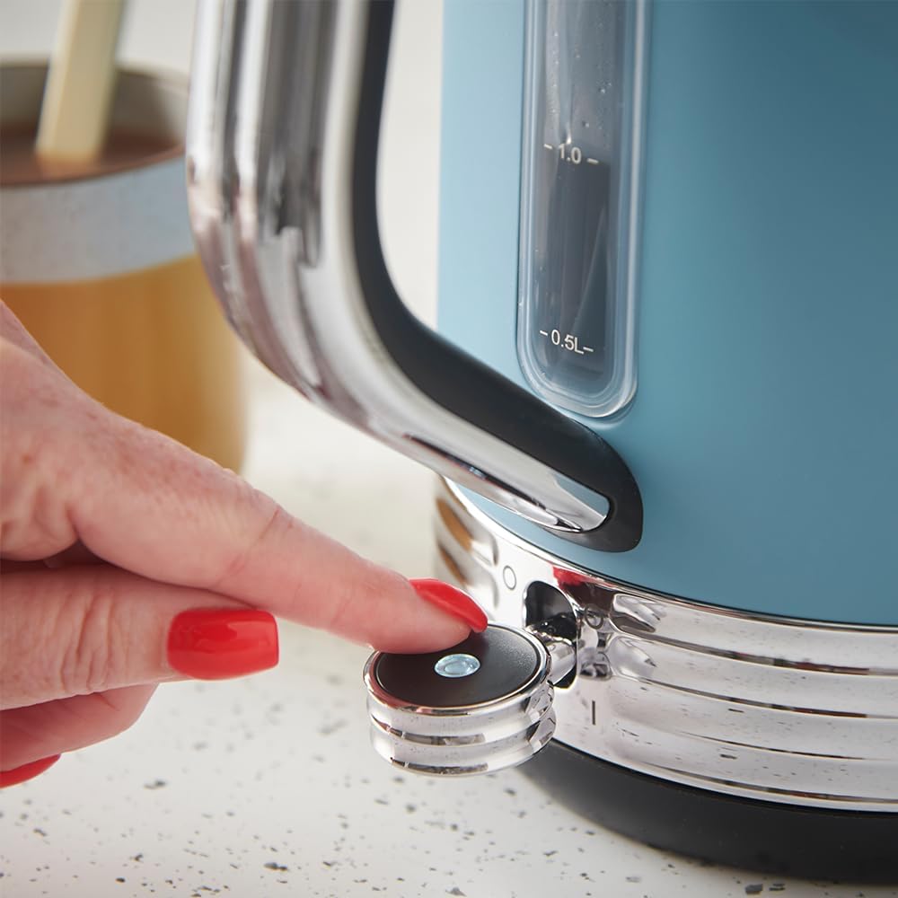Russell Hobbs Wasserkocher [1,7L, 2400W] Hanley Retro Blau (Edelstahl, Vintage Design, Perfect Pour