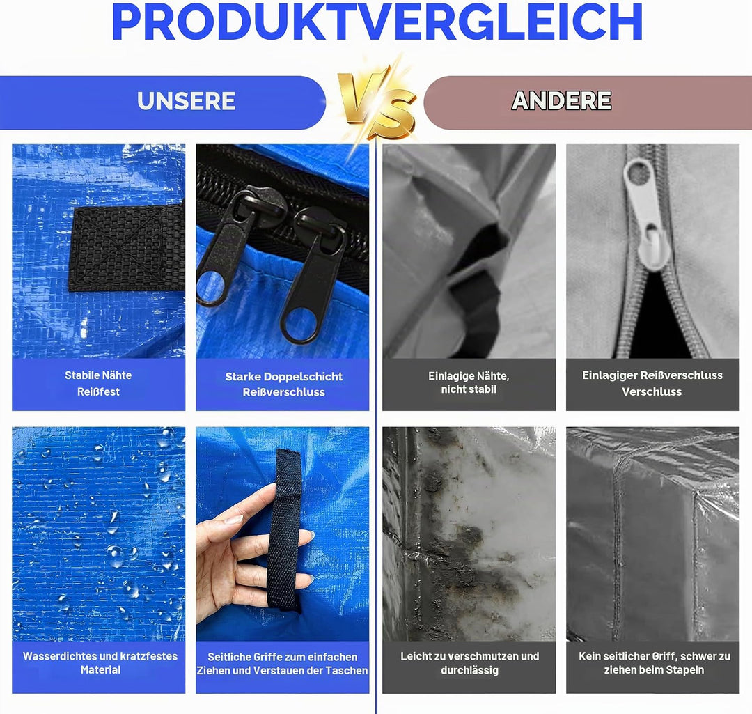 6pcs Grosse Aufbewahrungstasche 75L-95L Heavy-Duty Umzugstaschen mit 12 Kärtchen,Faltbare Umzugskart
