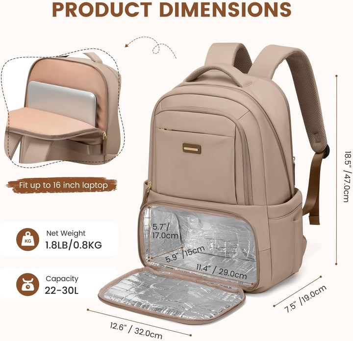 GOLF SUPAGS Lunch Rucksack, 16 Zoll Laptop Rucksack Schulrucksack mit Lsoliertes Kühltasche für Arbe