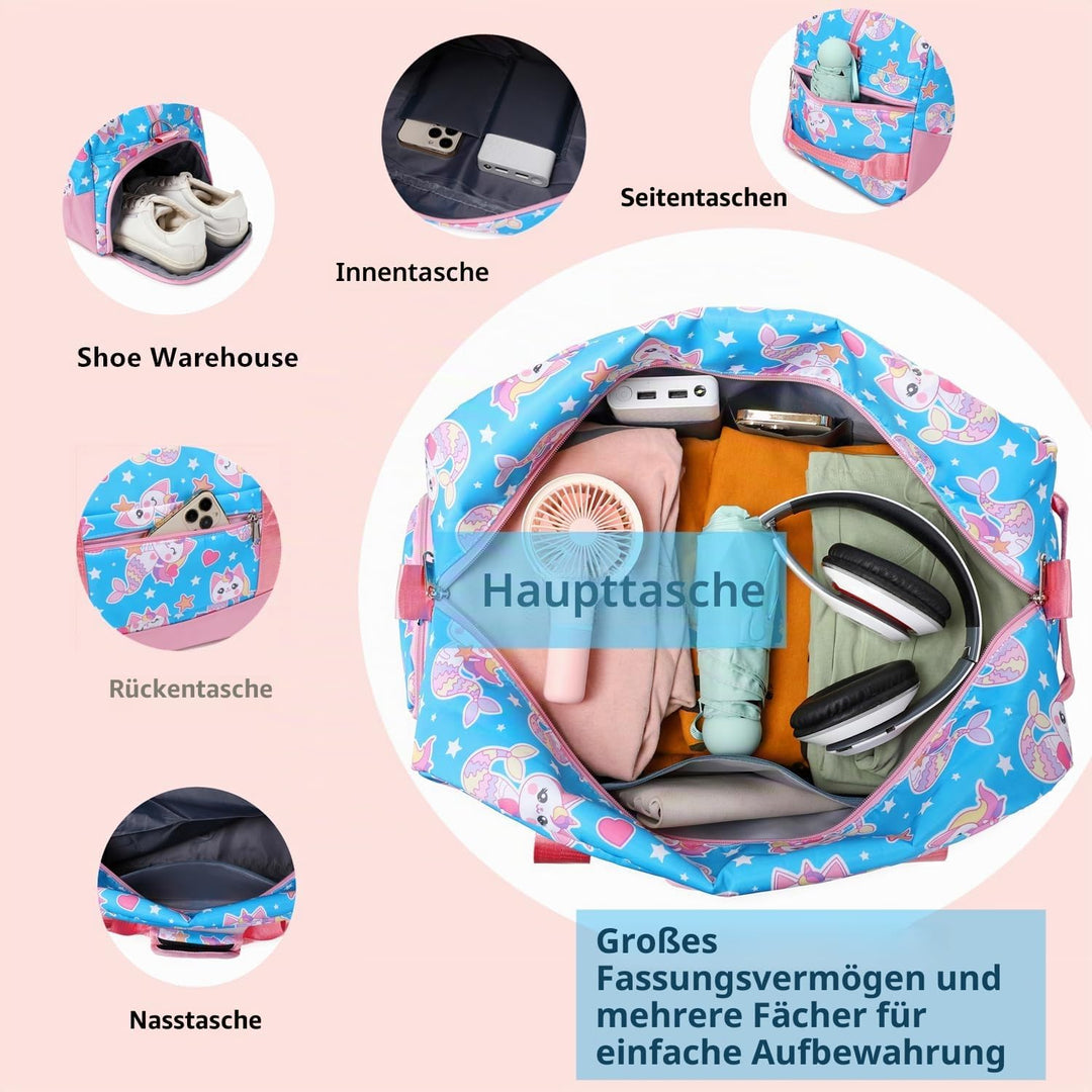 Lmwzh Kinder Sporttasche Reisetasche mitSchuhfach Turnbeutel wasserdichte Schwimmtasche (Meerjungfra