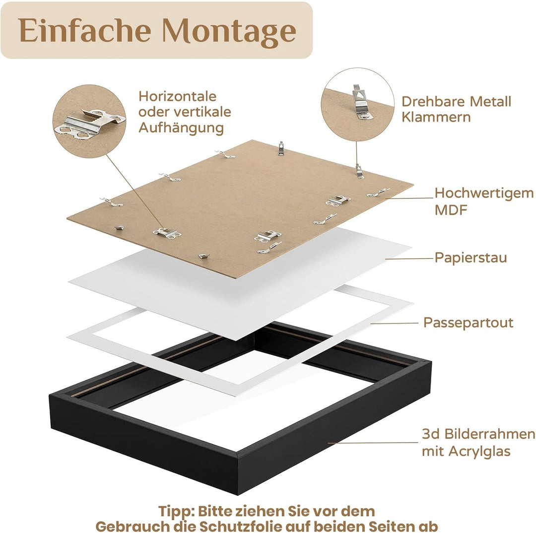 3d Bilderrahmen zum Befüllen für Gegenstände Geschenk: 3 cm Tiefer Rahmen 30x40 Schwarz für Brautstr