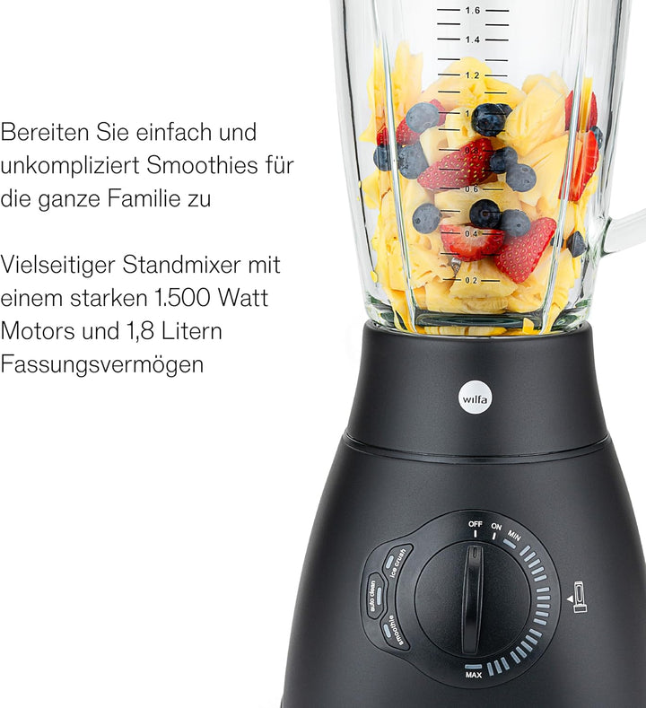 Wilfa XPLODE AUTO Standmixer - 1,8l Borosilikat-Glaskrug inkl. Mess-Skala - 1.500 Watt - 3 Programme