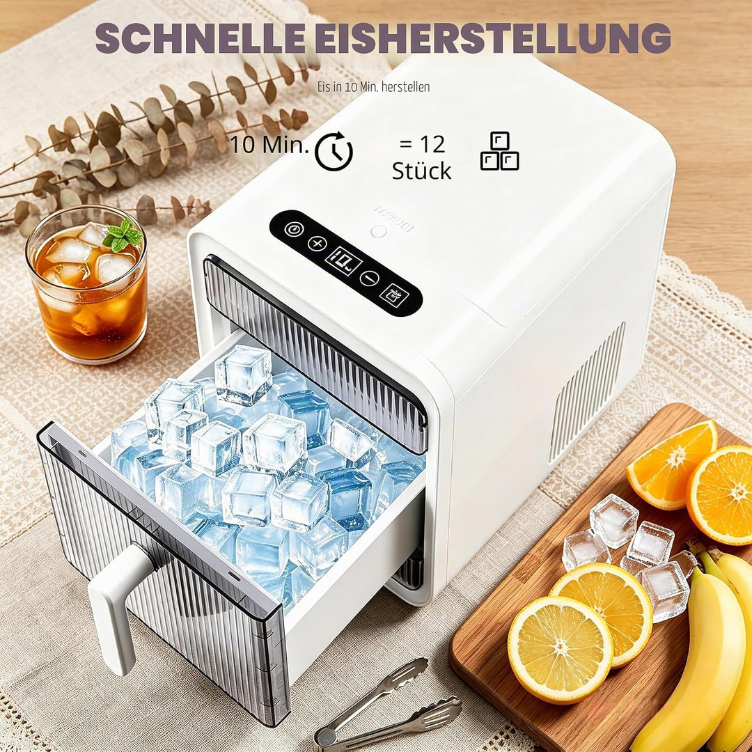 Eiswürfelmaschine klein, Portable Eiswürfelbereiter selbstreinigend, 12 Würfel in 10 Minuten fertig,
