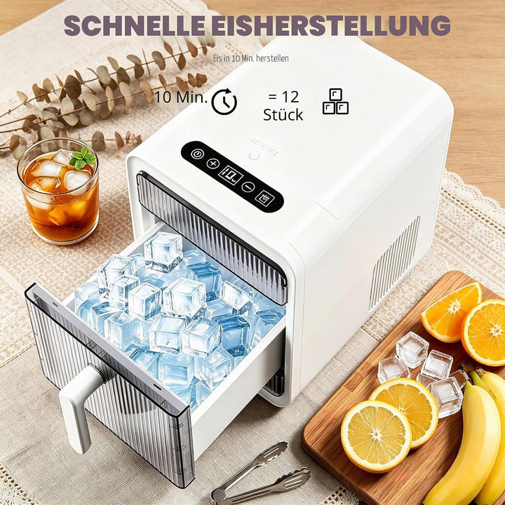 Eiswürfelmaschine klein, Portable Eiswürfelbereiter selbstreinigend, 12 Würfel in 10 Minuten fertig,