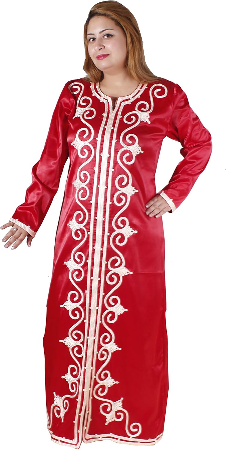 Egypt Bazar Klassischer Damen-Kaftan - Hauskleid, Abaya 44-46 (L), Rot