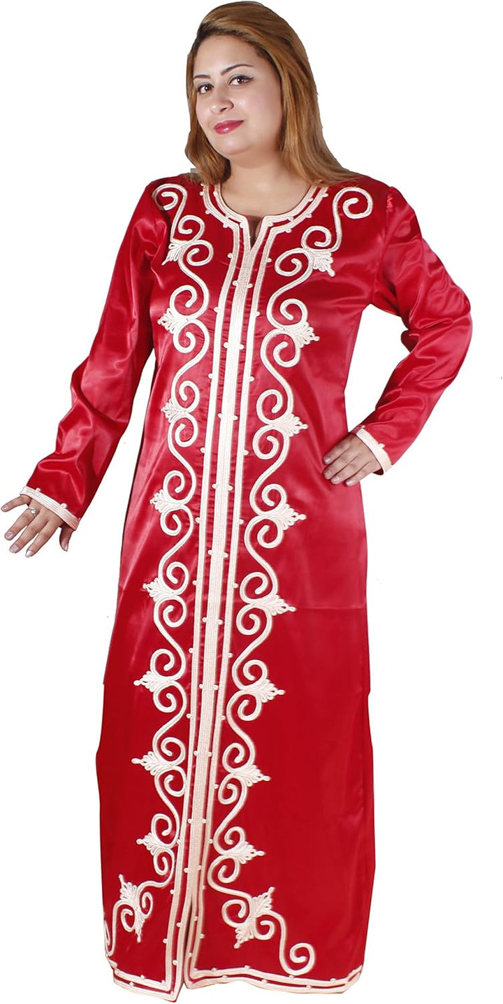 Egypt Bazar Klassischer Damen-Kaftan - Hauskleid, Abaya 44-46 (L), Rot