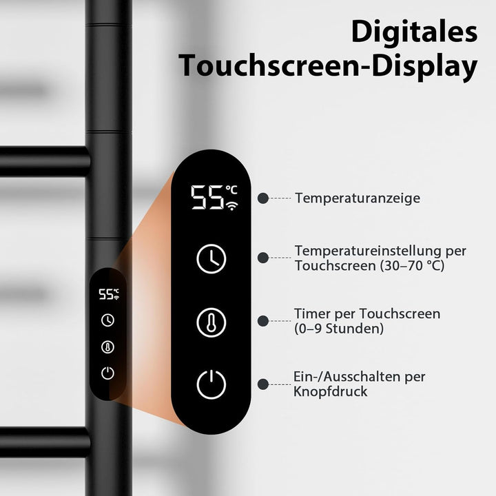 Handtuchheizkörper, Badheizkörper Elektrisch, Bad Handtuchtrockner Elektrisch, 850×520 Mm, 180° Dreh
