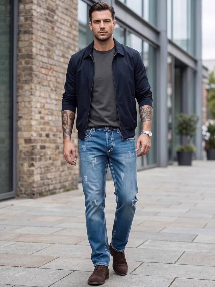 Rock Creek Herren Designer Jeans Hose Dicke Nähte Vintage Blau RC-2056 29W / 32L Blau - Rc-2268, 29W