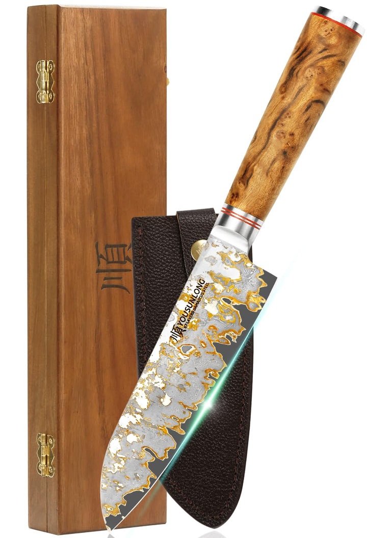 YOUSUNLONG Damaszener Kochmesser - Japanische handgefertigte Kupfer Damaszener Stahl Klinge von 178m