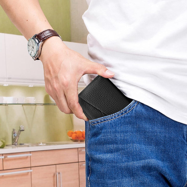 PORRASSO Leder Münzbörse Kreditkartenetui Kartenetui mit RFID Ausleseschutz-Funktion Klein Geldbörse