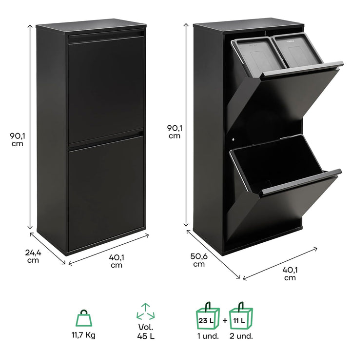 ARREGUI Basic CR406-B Mülltrennsystem aus Stahl | 3 Fächer Mülleimer für die Küche | 3 Fach Abfallei