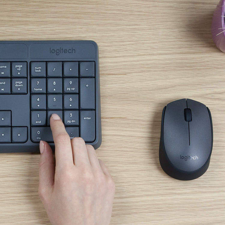 Logitech MK235 Kabelloses Set mit Tastatur und Maus für Windows, US QWERTY-Layout - Grau