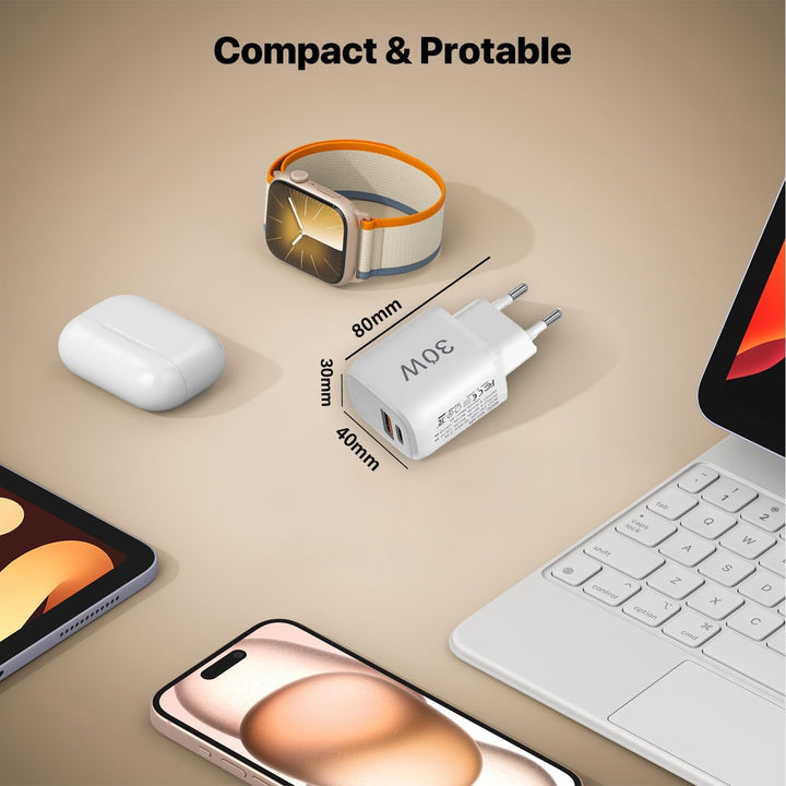 30W USB C Ladegerät Ladekabel, 3 Stück 2-Port PD Schnellladegerät mit 2M Kabel, USB C Stecker Netzte