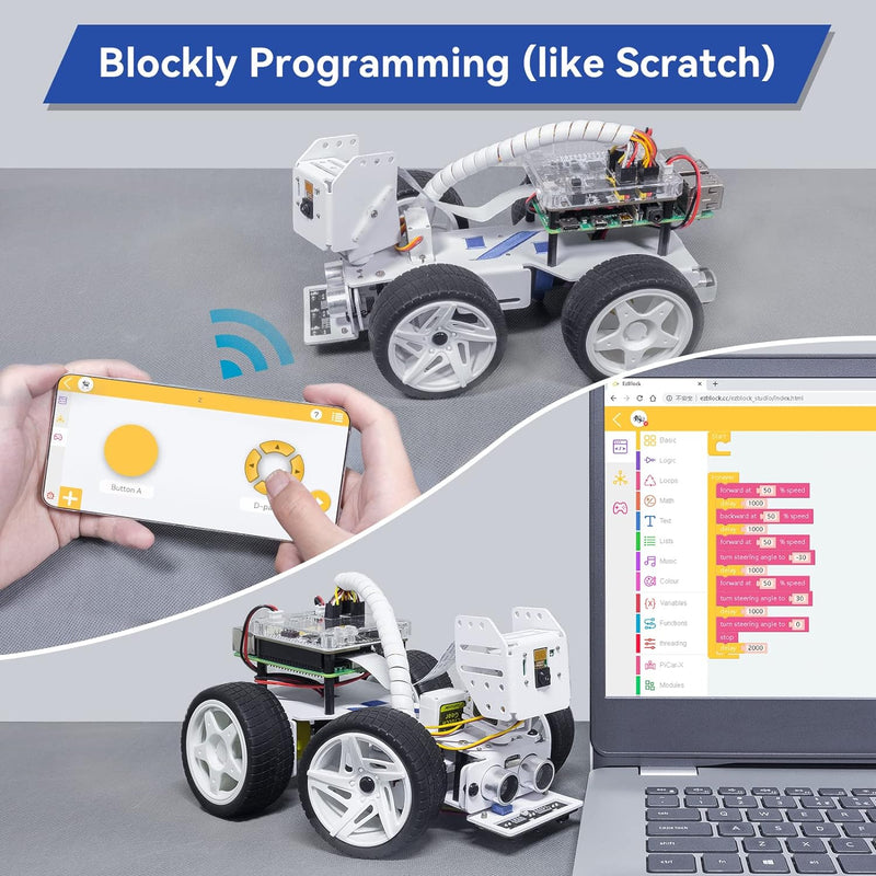 SunFounder Raspberry Pi Smart Video Robot Car Kit für Raspberry Pi, Python/Blockly (wie Scratch), We