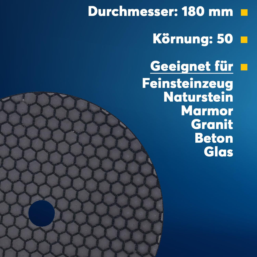EDW Profi Diamant-Schleifpad für Trockenschliff, D = 230 mm, Körnung Polierer, Klettaufnahme, für Na