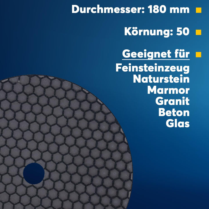 EDW Profi Diamant-Schleifpad für Trockenschliff, D = 230 mm, Körnung Polierer, Klettaufnahme, für Na