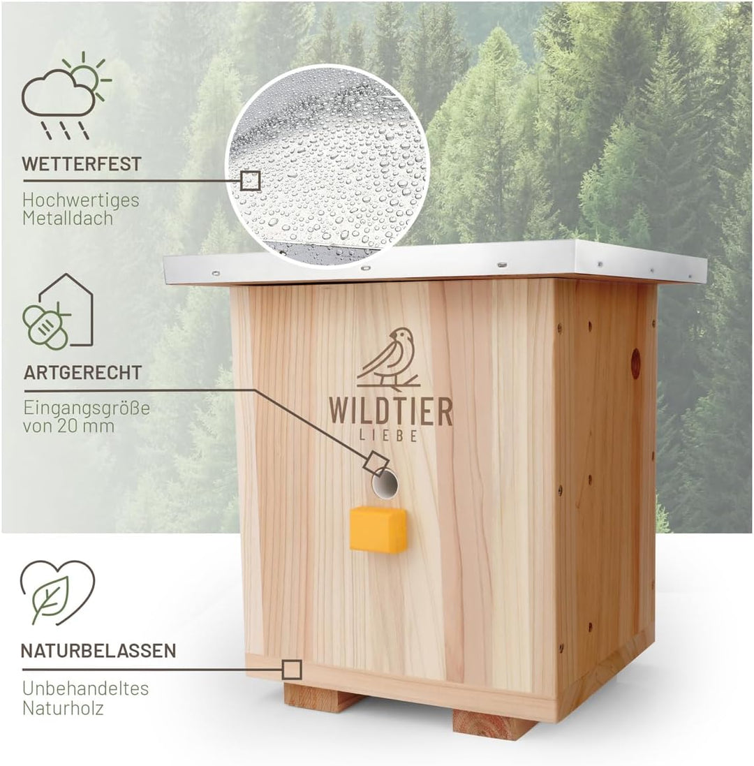 wildtier liebe Grosses Hummelhaus Natur I Geschraubtes Massivholz, Set - inkl. Lockstoff & Nistmater