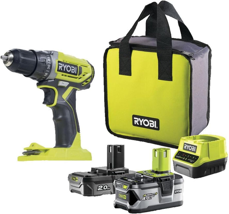 RYOBI 18 V ONE+ Akku-Bohrschrauber R18DD2-242S (2-Gang-Getriebe, max. Drehmoment 40 Nm, Drehmomentst