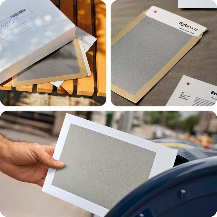 Netuno 25x weisse Versandtaschen DIN B4 mit Papprückwand aus Graupappe 250 × 353 mm 400g haftklebend