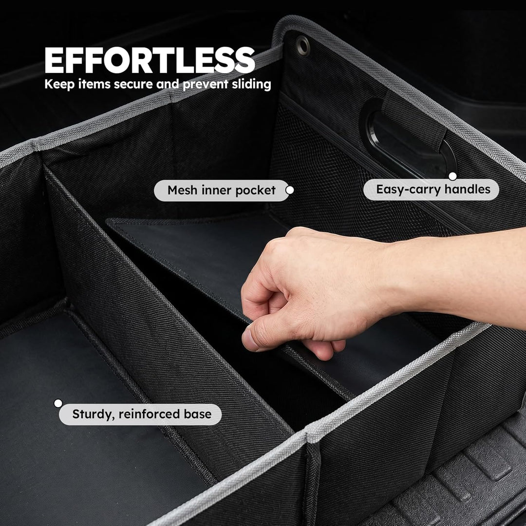 Kofferraum-Organizer, robuste 600D Oxford faltbare Aufbewahrungsbox mit 3 Fächern und Sicherungsgurt