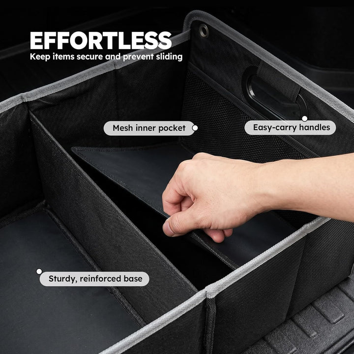 Kofferraum-Organizer, robuste 600D Oxford faltbare Aufbewahrungsbox mit 3 Fächern und Sicherungsgurt