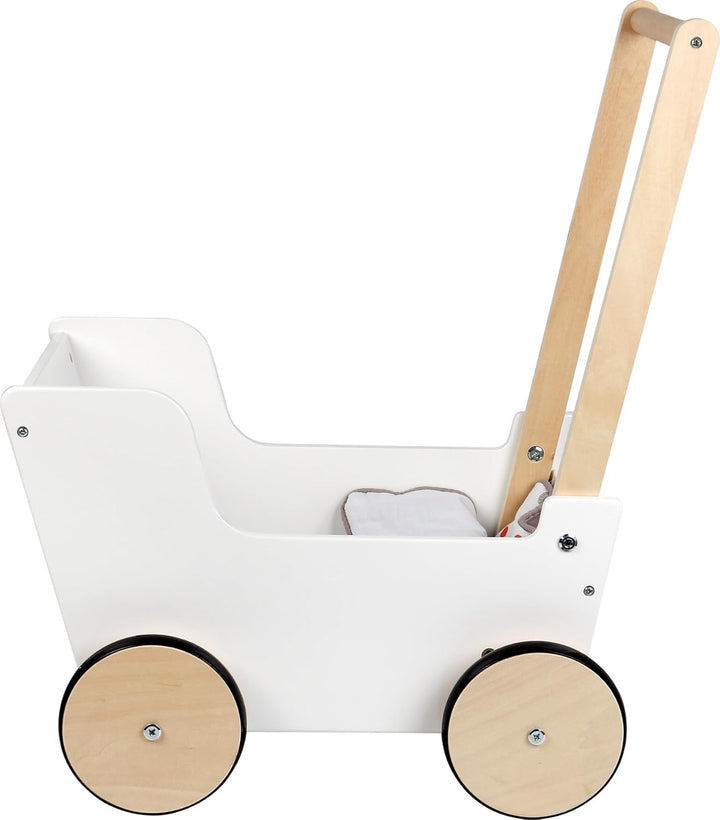 Small Foot Schiebe-und Puppenwagen „Little Button“ aus Holz, inkl. Wendebettwäsche, für Kinder ab 3