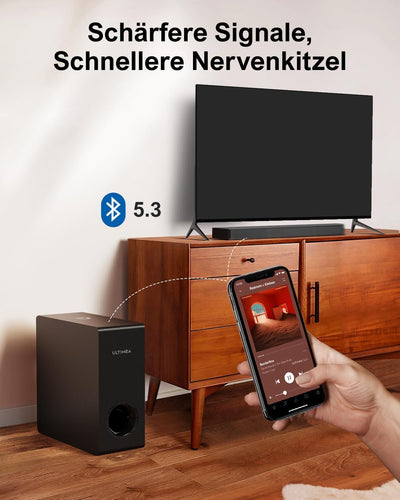 ULTIMEA Dolby Atmos Soundbar für TV Geräte, BassMAX, 3D Surround Sound System für TV Lautsprecher He